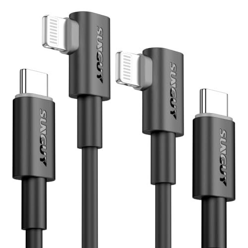 SUNGUY Right Angle Lightning Cable 1.6FT, 2 Pack 27W USB C to Lightning Cable Fast Charging for iPhone 14/13/12/11 Pro Max Mini XR XS 8 7 6 5 Plus, CarPlay - size: 1.6FT