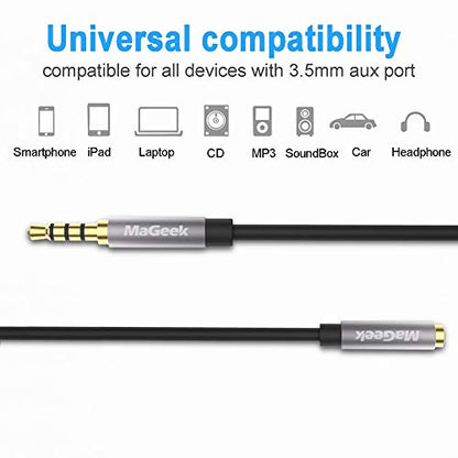 MaGeek 3.5mm Audio Aux Extension Cord, (3.3 ft / 1.0m) TRRS 4-Pole Headphone Cable Male to Female Auxiliary Extension Adapter Compatible with Beats, iPhone, iPad, Car Audio and More(Black) - size: 1-Pack_3.3ft