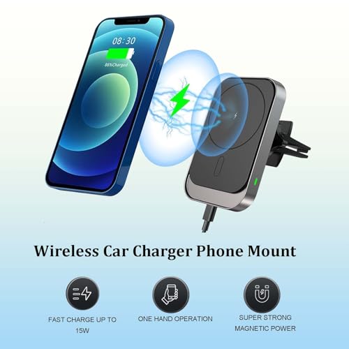 Wireless Charger Car Mount Air Vent Phone Holder, 15W Fast Charging Strong Magnetic Phone Holder for Car, Compatible with iPhone 16 15 14 Pro Max 13 Smartphone [2025 Upgraded]