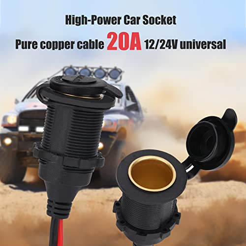 2pcs 1FT 12V/24V Fixed Thread Cigarette Lighter Socket Extension Cable Automotive Marine Waterproof Outlet Socket Replacement 13AWG Heavy Duty Cable with Spare Fuse 20A 30A - color: 1FT 2PCS