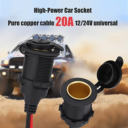 2pcs 1FT 12V/24V Fixed Thread Cigarette Lighter Socket Extension Cable Automotive Marine Waterproof Outlet Socket Replacement 13AWG Heavy Duty Cable with Spare Fuse 20A 30A - color: 1FT 2PCS