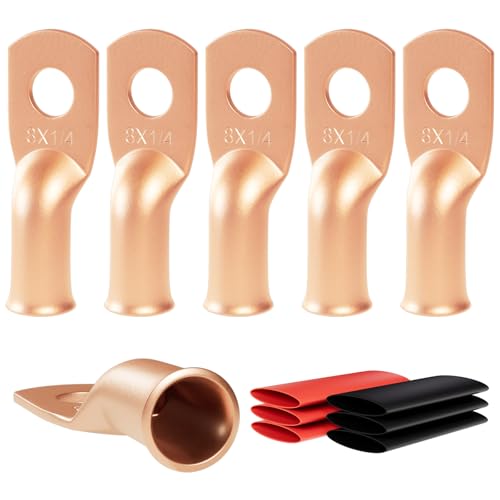 Sanuke 6pcs 8 AWG-1/4 Wire Connectors, Battery Copper Lugs Ring Terminals - color: Bare Copper, size: 8 Awg - 1/4" (M6)