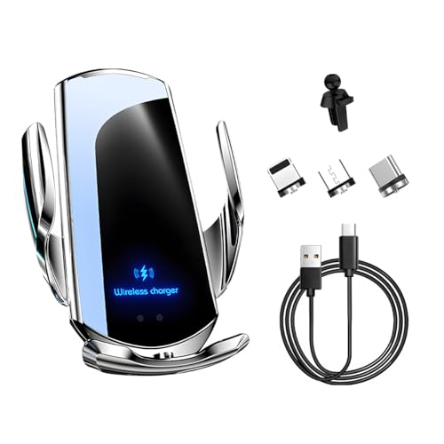 Wireless Car Charger, 15W Fast Charging Air Vent Mount Auto-Clamping Phone Holder, Automotive Electric Induction Charger 360° Rotating Magnetic Vent Mount Bracket for Smartphones (Silver) - color: Silver