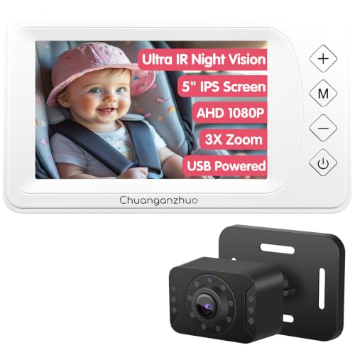 S100P Baby Car Camera with Ultra Night Vision, 5'' HD 1080P IPS Baby Car Monitor with 3X Zoom, Backseat/Carseat/Rear Seat Camera USB, Easy No-Damage Install, Safety for Infants and Pets (5 inch White) - color: White