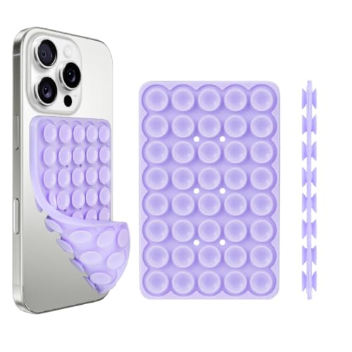 Giumel 1 Pack Purple Double Sided Silicone Suction Cup Phone Case Mount, Strong Grip Holder for Selfies and Videos, Compatible with iPhone and Android - color: 1 Pack Purple Double Sided