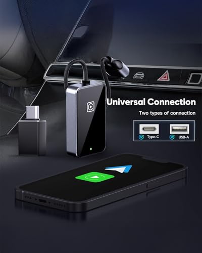2025 Upgraded Wireless carplay Adapter for iPhone, for Apple carplay Wireless Adapter, Plug & Play, for iPhone iOS 10+/ for Android 11+