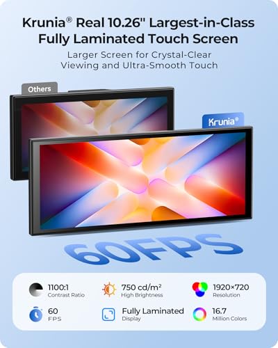 10.26" Wireless Portable 60FPS CarPlay Screen with 4K Front & HD Rear Dual Dash Cam for Apple Car Play & Android Auto 1920*720 Fully Laminated Tablet with Mirror Link, Bluetooth, GPS Navigation