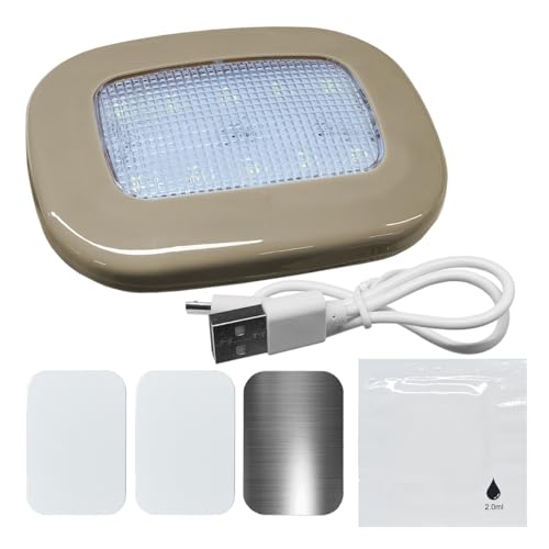 Magnetic Dome Light for Car, USB Rechargeable Wireless Dome Lamp Car Interior Ceiling Roof Lights, 10 LEDs Touch Control Map Reading Light for RV Boat Trailer Camper, No Motion Sensor (Beige) - color: Beige