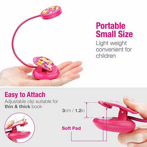 Vekkia Cute Rechargeable Book Light Eye-Care Clip on Lights (Rose Red) - color: Pink