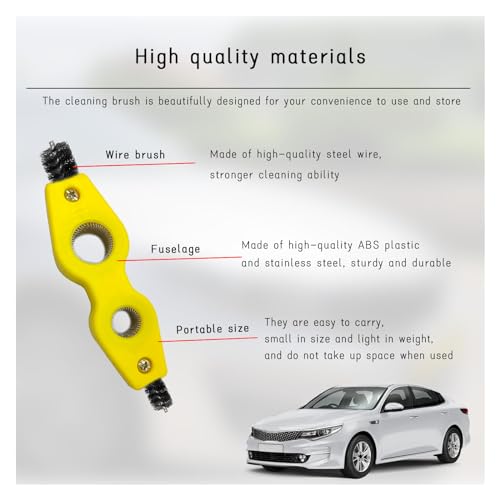 Dickno 2 PCS Car Battery Terminal Cleaning Brush, 4 in 1 Anti-Rust Auto Battery Cleaner with Steel Wire, Universal Vehicle Battery Terminals Machine Parts Cleaning Tool Accessories (Yellow) - color: Yellow, size: 2 PCS
