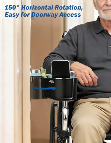JOYTUTUS Wheelchair Cup Holder 2 Pack, 2-in-1 Walker Cup Holder with 6.4'' Storage Box, Drink Holder for Bottle with Handle, Fit for Wheelchair, Walker, Rollator, Stroller, Camper, Golf cart (Large) - size: Large(2 Pack)