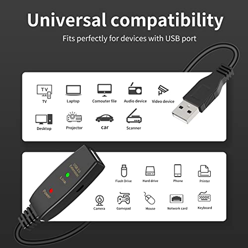 60FT Active USB Extension Cable 2.0 Male to Female with A Extension chipset Signal Booster - Active Extension/Repeate - color: USB 2.0 Extension Cable Black, size: 60FT