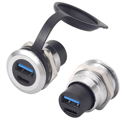 PENGLIN 2PCS Dual USB-C 3.1 & USB 3.0 Female to Female Bulkhead Socket - color: Silver&Black, size: 2PCS