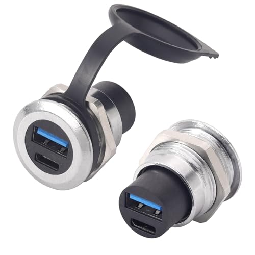 PENGLIN 2PCS Dual USB-C 3.1 & USB 3.0 Female to Female Bulkhead Socket - color: Silver&Black, size: 2PCS
