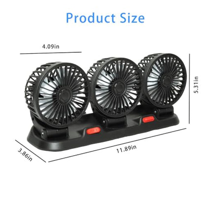 USB Triple Head Car Cooling Fan, 5V Brushless Motor, 2 Speeds, 360° Rotation, Dashboard Mount, for Cars, SUVs, Trucks, RVs & Desk Use - color: three heads-5V