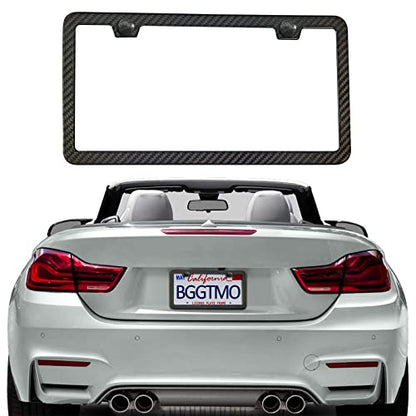 BGGTMO Real Carbon Fiber License Plate Frame, Stainless Steel Base, 1 Pack - color: Real Carbon Frame-2 Holes