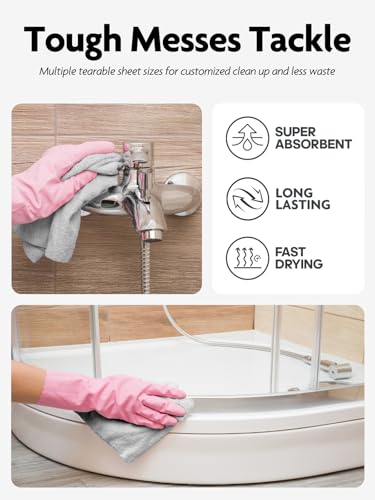 Fantasticlean Microfiber Cleaning Cloth Roll- 60 Sheets,12"x12"(Pink, Grey) - color: Pink and Grey, size: 60 pack