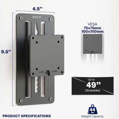 VIVO Single Ultrawide Heavy Duty Monitor Mount Wall Bracket, Height Adjustable up to 6.3 inch, Screens up to 49 inch with Max VESA 75x75mm and 100x100mm, Black, MOUNT-VW49A - color: Black, size: 17" to 49" Screens