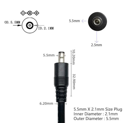 2Pcs 3FT 14AWG 15A 12V DC5.5mm x 2.1mm Male Power Pigtails Cable - style: DC5521 Male