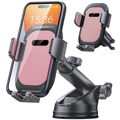 Ultra Stable Phone Holders for Your Car [Powerful & 360 Adjustable Suction Cup] Universal Car Phone Holder Mount Long Arm Flexible Car Mount for Dashboard Windshield Air Vent All Phone Case - Pink
