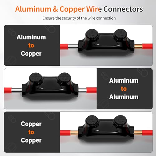 Joinfworld Insulated Inline Splice Connector 2/0-6 Gauge Aluminum to Copper Wire Connectors 6 AWG Splice Aluminum Wire Connectors with Slotted Allen Hex - 6 Pack - size: 2/0-6 AWG