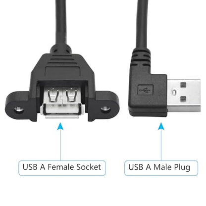 2Pcs 90 Degree USB A Panel Mount Extension Cable 2FT, Charging and Data - style: Right Angle USB A Male to Female Cable - 2FT