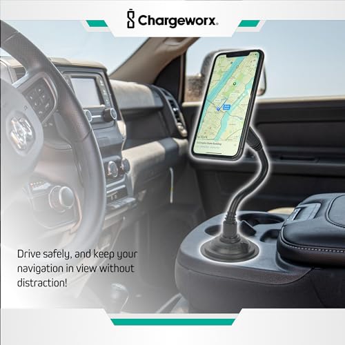 CHARGEWORX Magnetic Cupholder Phone Mount – Universal Car Cell Phone Holder with 360° Adjustable Gooseneck & Twist-Lock Base, Hands-Free Magnetic Mount for iPhone MagSafe & Android - size: No Size