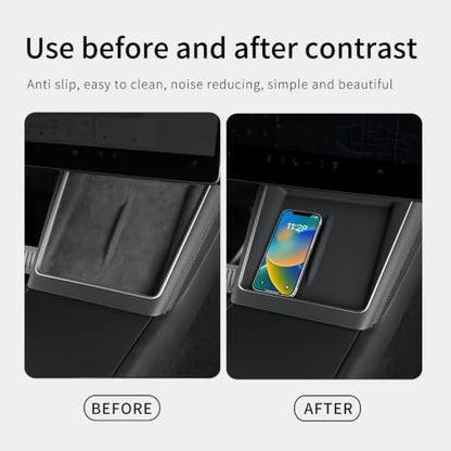 Wireless Charging Mat for Tesla Model Y Juniper 2025 2026 Twill Style - size: for 2025 2026 Tesla Model Y Juniper