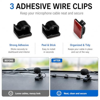 External Microphone Compatible with Sony Car Radio Receiver Series XAV, MEX, XNV, CDX & DSX – 3.5mm Hands-Free Mic with Mount & Adhesive Cable Clips – 10FT