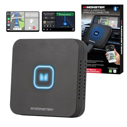 Monster Wireless CarPlay Adapter, Wireless Android Auto Adapter, Convert Wired to Wireless CarPlay & Android Auto, Compact Dongle for Factory Wired CarPlay Cars, USB-C & USB-A Cables Included