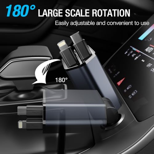 4 in 1 Retractable Car Charger, 60W Fast Charging, Voltage Display