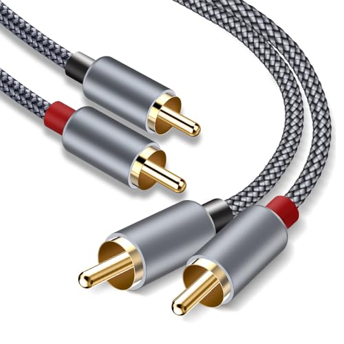 Goalfish RCA Cable, 15FT RCA Male to Male Audio Stereo Subwoofer Cable [2Pack, Hi-Fi Sound] Nylon-Braided Auxiliary Audio Cord for Home Theater, HDTV, Amplifier, Hi-Fi Systems,Speakers (Grey) - color: Grey, size: 15 Feet