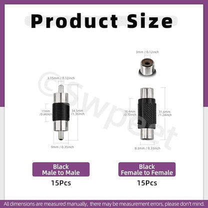 Swpeet 15Pcs Nickel Plated RCA Female to Female Coupler and 15Pcs RCA Male to Male Coupler Kit, RCA Audio Video Adapter, RCA Cable Extension Connector, RCA Adapter for Speaker, RCA Cable, Amplifier