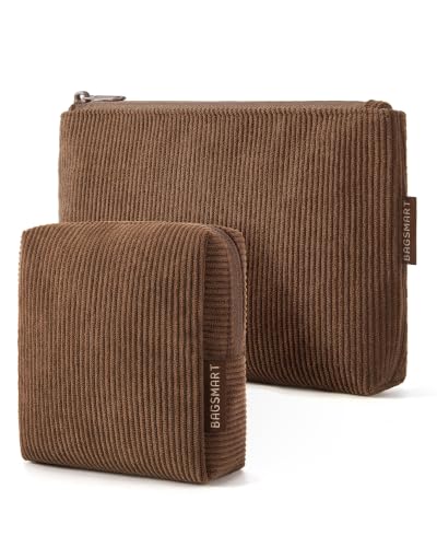 BAGSMART Corduroy Makeup Bag Set, Large & Small Cosmetic Pouch - color: 02-Coffee Brown Set