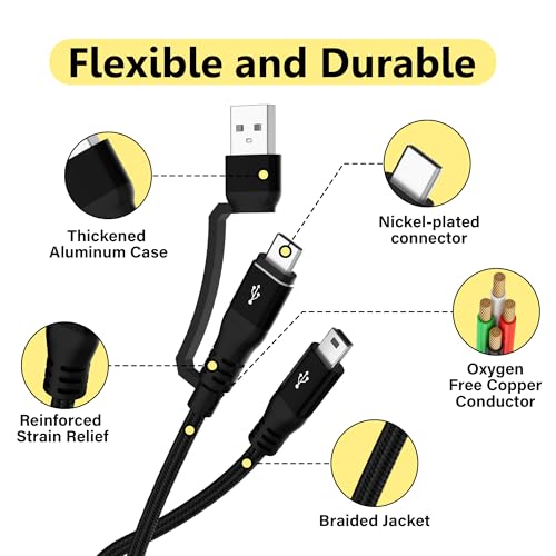 2 in 1 Mini USB Cable 10FT, USB C/A to Mini USB Cable Charging Cord for GoPro Hero 3+, PS3 Controller, MP3 Player, Dash Cam, Digital Camera, GPS Receiver, PDAs, TI-84+ CE, Snowball iCE Mic and More - size: 10FT