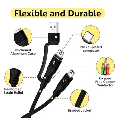 2 in 1 Mini USB Cable 10FT, USB C/A to Mini USB Cable Charging Cord for GoPro Hero 3+, PS3 Controller, MP3 Player, Dash Cam, Digital Camera, GPS Receiver, PDAs, TI-84+ CE, Snowball iCE Mic and More - size: 10FT