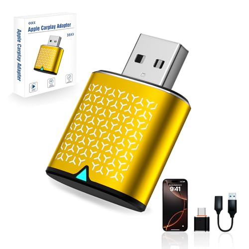 Mini Wireless Carplay Adapter for iPhone - Carplay Wireless Adapter Car Play Dongle Bluetooth, Compatible with iPhone iOS 10+, Stable & No Delay, Gold - color: Gold
