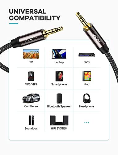 VIOY Aux Cable (6 ft), [Copper Shell, Hi-Fi Sound] 3.5 mm Male to Male Braided Auxiliary Cord Compatible with Headphone, Smartphone, Home/Car Stereo, Speaker, Echo & More
