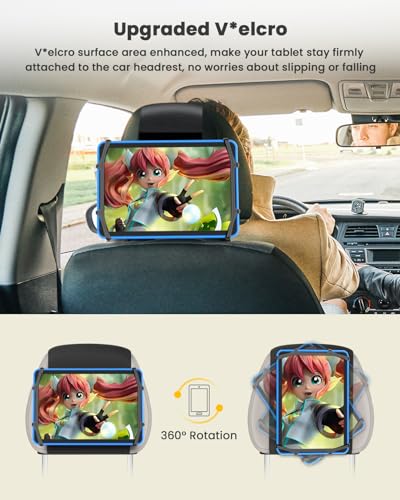 WONNIE Tablet Holder for Car, Upgraded iPad Holder for Car Mount Headrest, iPad Mount Back Seat for Kids with Anti-Slip Strap, Silicone Holding Net/Fits All 7-12.9'' Tablets - size: 1 Pack- fits 7-12.9" tablet