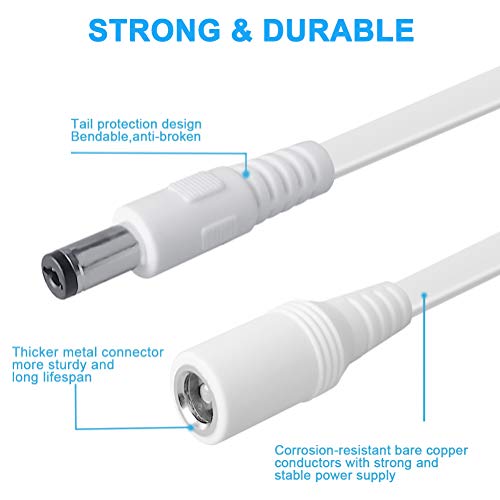 2 Pack 16.5FT DC Power Extension Cable 5.5mm x 2.1mm12v DC Extension Cord Power Adapter for CCTV Security Camera Surveillance IP Camera,LED Strip,24v 12 Volt Male to Female Plug Flat Cable - size: 16.5FT