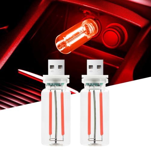 2Pcs Car USB Night Lights, Touch Control Car Interior Ambiance Lights Portable Mini Glass Bottle LED Bulb Night Lights Suitable for Vehicles, Bedrooms, Camping, and Holiday Decorations（red） - color: red, size: 2pcs-DS-red