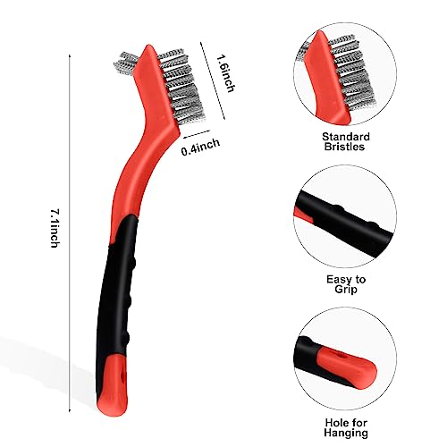 MAXMAN Wire Brush Set 3Pcs, Small Scratch Brush, Rust Scrub Detailing - style: 3 PCS Brass/Stainless Steel/Nylon Bristles Red