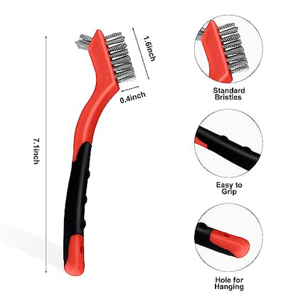 MAXMAN Wire Brush Set 3Pcs, Small Scratch Brush, Rust Scrub Detailing - style: 3 PCS Brass/Stainless Steel/Nylon Bristles Red