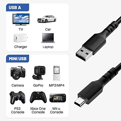 Mini USB Cable 6 FT (3-Pack), USB A to Mini B Charger Cord, Compatible with GoPro Hero 3+, PS3 Controller, Camera, Dash Cam, Texas Instruments Calculators, TI-84, MP3 Player, Garmin GPS, with 5 Ties - size: 6 Feet, style: 3 Pack