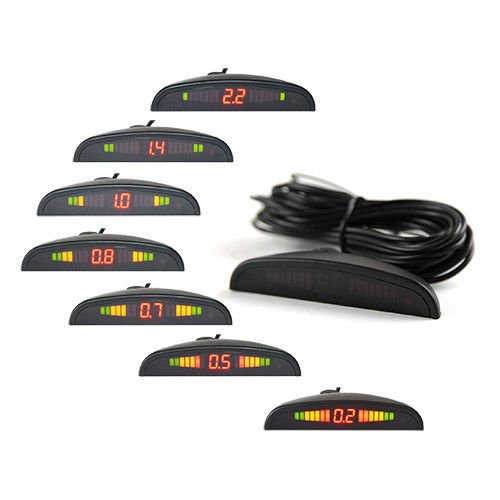 4 Parking Sensor Kit LED Display View Reverse Backup Radar System Silver - color: Silver