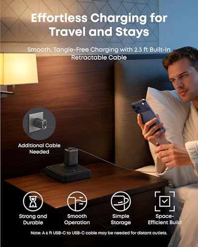 Anker Nano Retractable USB C Charger Block, Compact 35W Phone Charger - color: Black