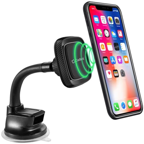 Cellet Suction Cup Dashboard and Windshield Mount Phone Cradle, Magnetic Phone Holder, Desk Mount with Flexible Goose Neck Compatible with iPhones Samsung Galaxy, Note, Motorola Moto, Google Pixel - style: GOOSENECK MAGNETIC HOLDER DASH/WINDOW