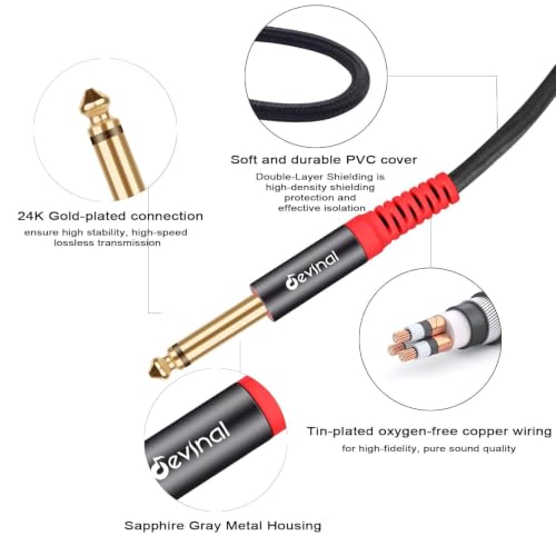 TRS to Dual TS Breakout Cable - 1/4" Female Stereo to Dual 6.35mm TS Male Adapter & 6.35mm Female to 2 x 1/4" Mono Y Splitter - 1 ft - color: Black 1/4" TRS Female to Dual 1/4" TS Male 1 Foot