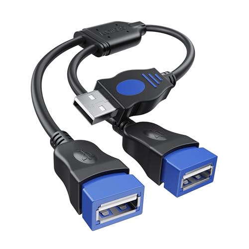 USB Splitter, USB Y Splitter Dual USB 2.0 Charger Cable 1 Male to 2 Female Power Cord Extension Hub Adapter Replacement for Car/Laptop/LED etc
