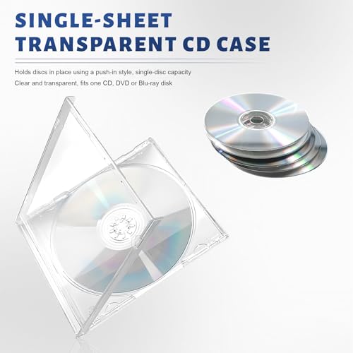 6 PCS Standard Single Clear CD Jewel Case, 10mm Vehicle Slim Clear Disc DVD Cases with Assembled Tray, Single CD Protective Cover Plastic Storage Box Replacement for Cars (Transparent) - color: Transparent